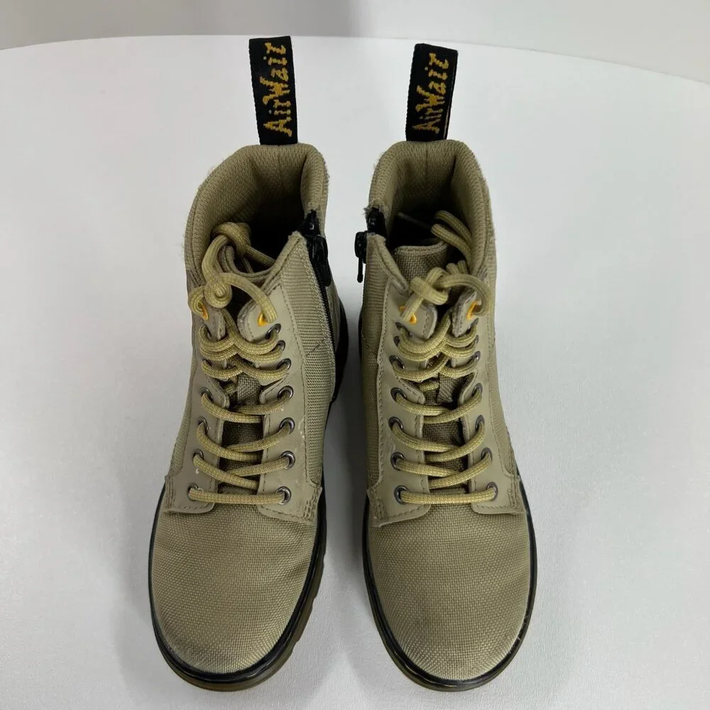 Dr. Martens Youth Combat Boots Size 13 Lace Up Side Zip Beige Canvas